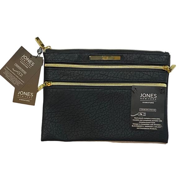 Jones New York Charging Pouch Black Bag Purse with Power Bank Iphone Andrioid - Picture 1 of 5